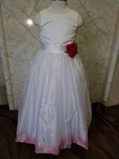 Girls' sz 4 White Formal Flower Girl Dress with Red Flower Accent for Wedding