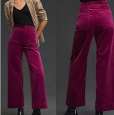 NWT ANTHROPOLOGIE THE COLETTE FULL-LENGTH VELVET TROUSERS PANTS RASPBERRY 34