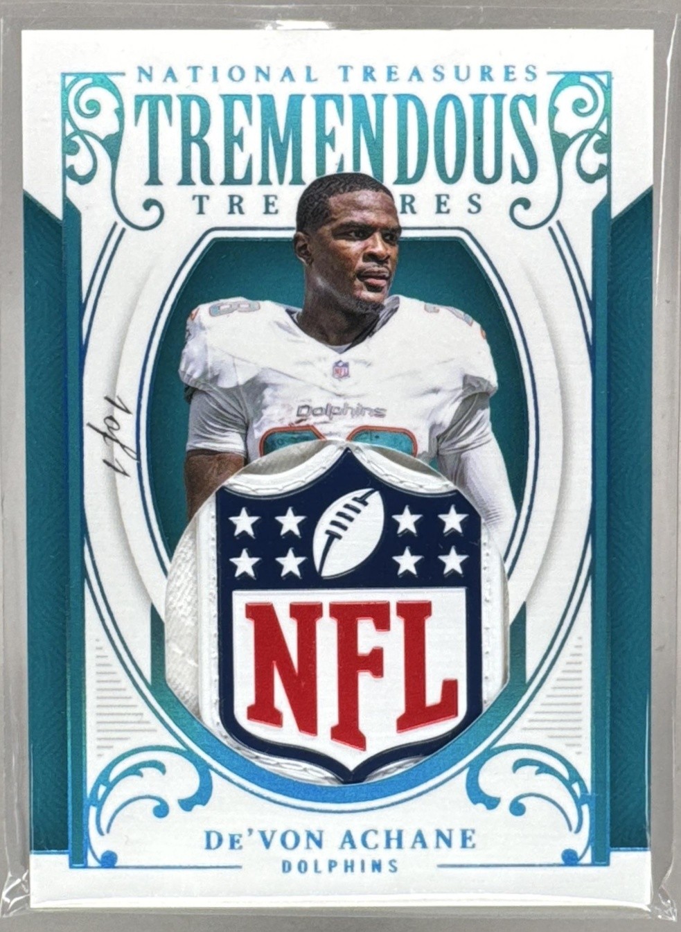 De'Von Achane 2025 National Treasures #TT-DAE NFL Shield Tremendous Patch 1/1