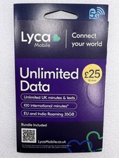 Unlimited Data + Unlimited UK Mins & Texts - Lycamobile Sim +100 intnl Minutes