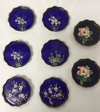 Vintage Set Of 8 S INABA Kyoto Coasters w/ Cherry Blossom & Floral Designs