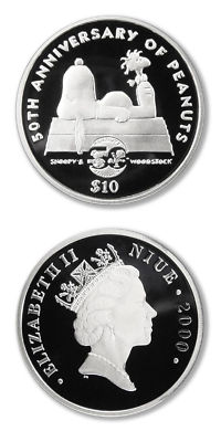 Snoopy and Woodstock 50th Anniversary of Peanuts Niue 2000 Copper