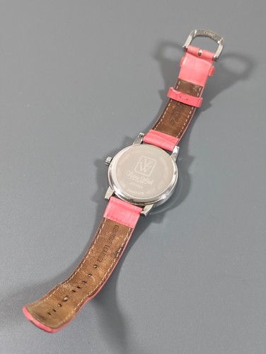 Victoria Wieck Crystal Pave Floral Round Dial Pink Leather Band Watch - Picture 12 of 15