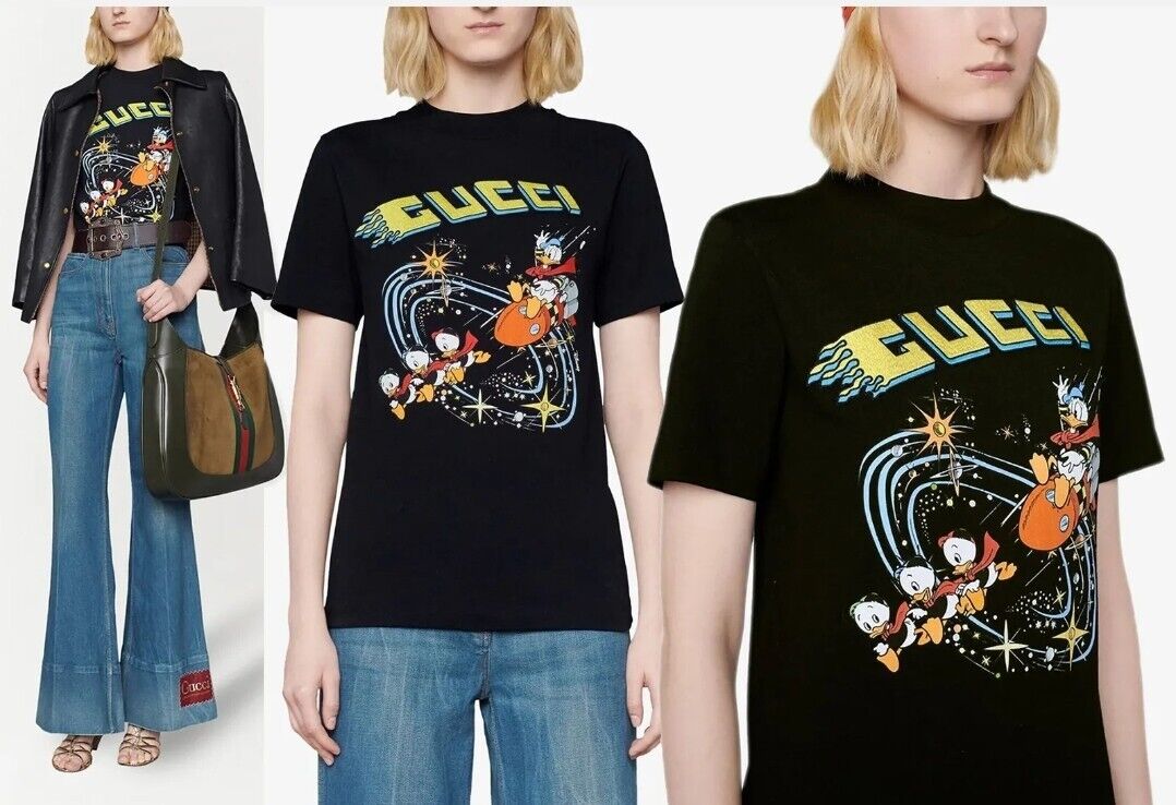 New GUCCI X DISNEY DONALD DUCK Rocket Embroidered Logo Cotton Jersey  T-shirt XS