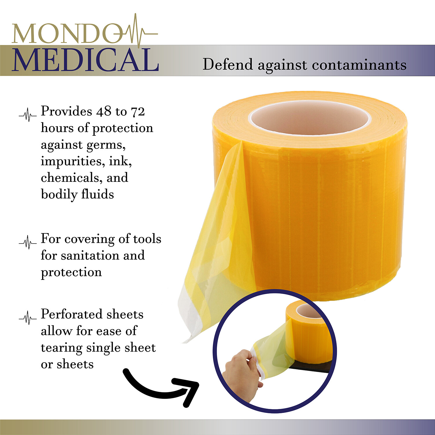 Mondo Medical Barrier Film Tattoo Tape Roll 1200 Sheets Yellow Dental
