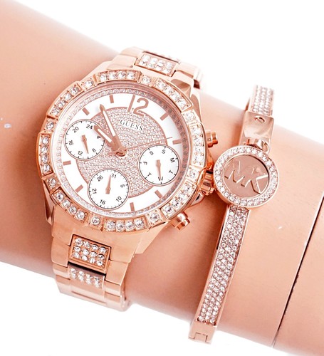 Montre Guess pour femme U1071L3 Roxy chronographe Swarovski Cristals IP or rose neuve - Photo 9 sur 13