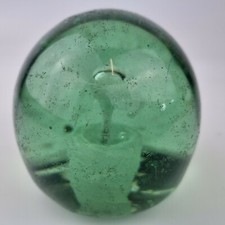 Antique 19th Century Victorian Green Glass Dump Paperweight With flower