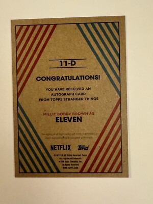 Millie Bobby Brown 1/10 Autograph Card Stranger Things Topps