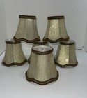 Fabric Gold Chandelier Lamp Shade Chip On Brown Trim 4 3/4" Tall  Set of 6