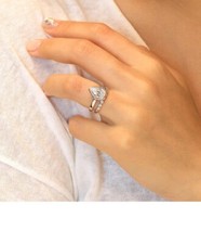 Pear Bezel Set Statement Wedding Ring Set, Everyday Ring Set, Silver Bridal Set