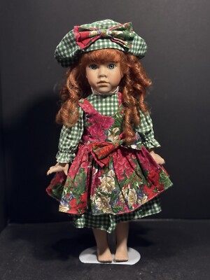 Porcelain Doll Red Hair Collectible GC Caucasian Blue Eyes All Occasions 16Hx9L''