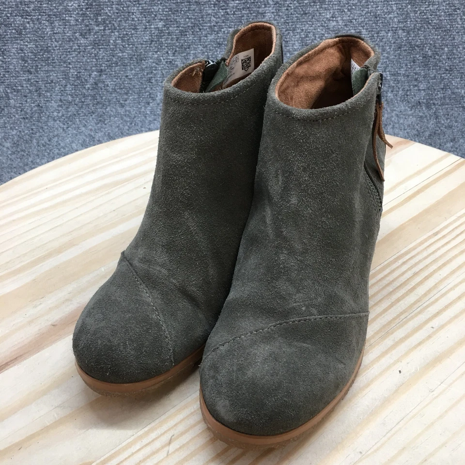 TOMS Boots Womens 9 Avery Casual Zip Wedge Ankle Bootie 10014069 Green Suede - Image 3 of 4