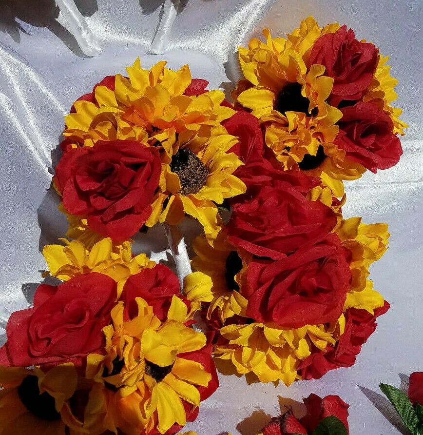 17 Piece Wedding Bouquet Set, Red Roses, Yellow Sunflowers, Bouquet Package - Image 4 of 4