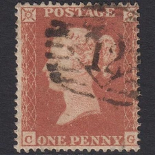 W4_26 GB QV 1850 1d RED-BROWN ARCHER PLATE 97 SG16B-CE2 CG VFU LONDON IS 12