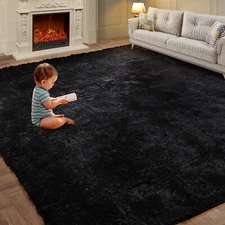 Super Soft Area Rugs for Living Room 5x7 Black, Fluffy Furry Shaggy Fuzzy Are...
