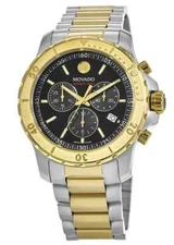 New Movado Series 800 Black Dial 2 Tone Gold Steel 2600138 Mens Swiss 42mm Watch