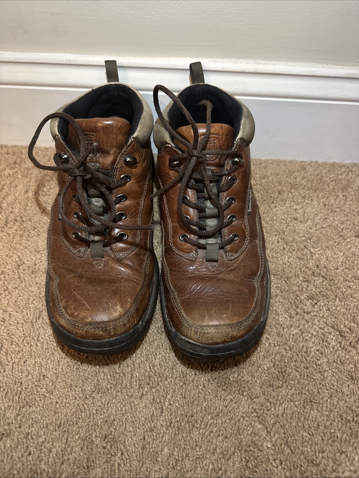 Timberland Mens Trek Travel Brown Leather Boots Size 9.5 ACT 74106