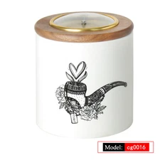 Tobacco Jar Tin Cigar Humidor Ceramic Storage with Lid Hygrometer and Humidifier