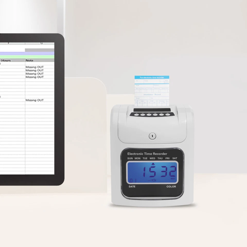 US LCD Employee Attendance Machine Time Clock Punch Card Machine Office+50 Cards - Image 4 of 4