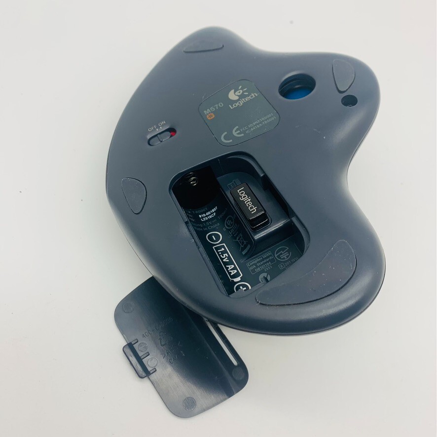 Logitech M570 Wireless Trackball Mouse PC & Mac Gray Blue With Receiver Dongle