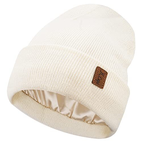 Silk Lined Beanie Winter Hat for Women Men Unisex Soft Knitted Slouchy Skull Cap Unisex Satin Lined Winter Beanie for Women Men Silky Lining  main image 3