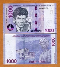 Armenia 1000 (1,000) Dram, 2018, P-61, UNC Hybrid Polymer, New Design