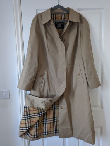 Burberry Men Vintage Beige Single Breasted Haymarket Trench Coat MAC UK 48 Small - Picture 1 of 10