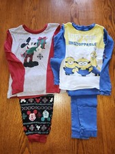 Boys Size 10 Lot Of 2 Long-sleeved Pajama Sets Minions And Mickey