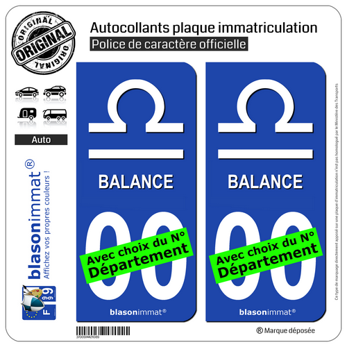 2 Stickers autocollant plaque immatriculation Auto : Balance Symbole - Picture 1 of 1