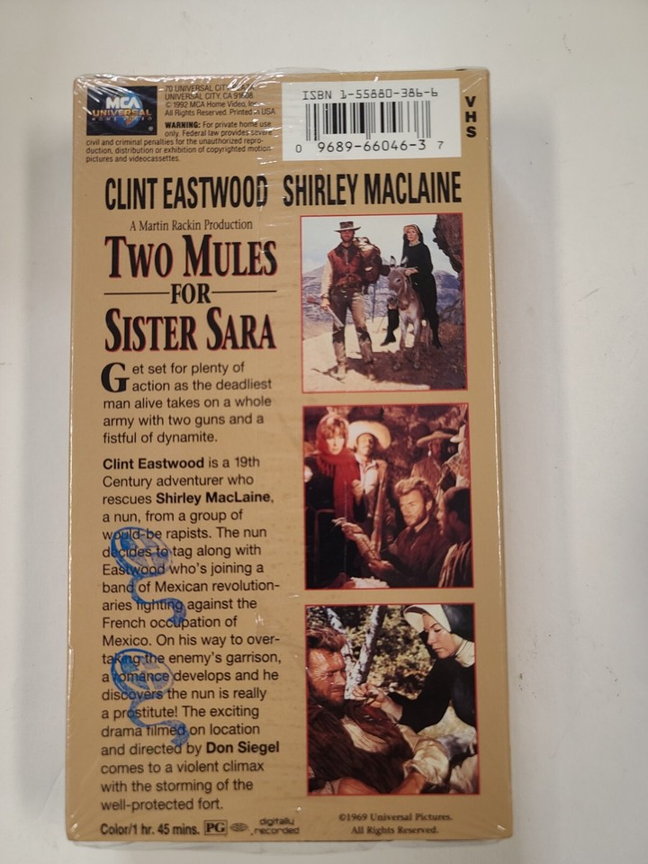 Two Mules For Sister Sara, New VHS ( Clint Eastwood & Shirley Maclaine ...
