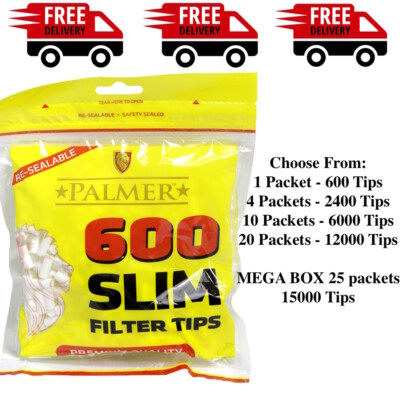 6mm cigarette filters 15000x PALMER Cigarette Filter SLIM 6mm Tips Resealable Pouch Smoking UK
