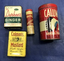 4 Tins Durkee Ginger Colman Mustard Herb Ox Boullion Cubes Calumet vintage