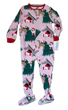Carter's Girl's Fleece Footie 1-Piece Pajamas, Pink Santa, Size 4