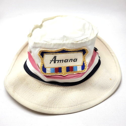 Amana Patch Derby Floppy Products Hat Cap White Fitted XS Small Vtg Usa