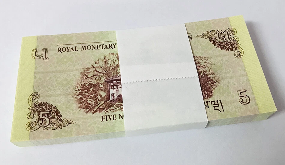 Bhutan 5 Ngultrum 2015 P 28 c UNC Lot 100 Pcs 1 Bundle - Image 2 of 4