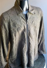 FLAX by Jeanne Engelhart 100 Linen Black/Tan Zip Front Jacket Pockets Sz M