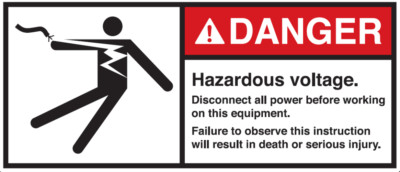Warnaufkleber ''DANGER Hazardous voltage. Disconnect all..'' 35x80/45x100/70x160mm