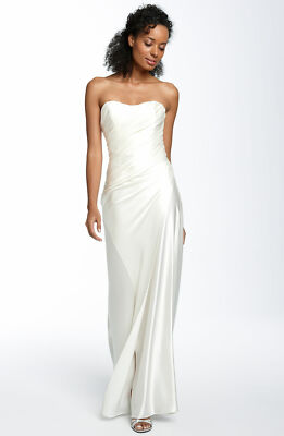 ABS by Allen Schwartz Bias Cut Satin Gown Sz 6 Ivory