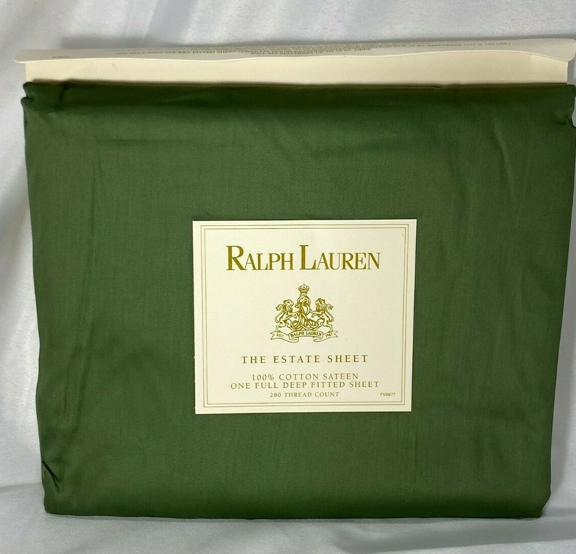 RALPH LAUREN Estate Plantation GREEN Full Fitted Sheet 100% SATEEN