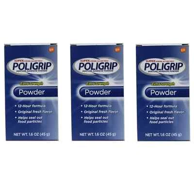 3 x Poligrip Denture Adhesive Fixative Powder 45g (Alternative to Ultra Wernets)