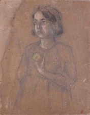 Erich Rein (1899 - 1960) - Girl with Apple Pencil Study