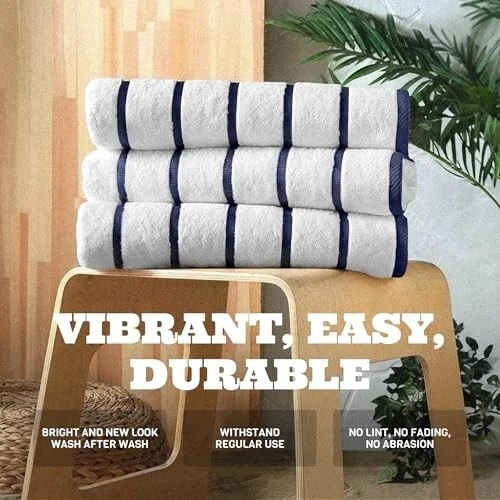 Cotton Pool Towels X Large 35 x 70 Inches, Ultra Absorbent Low Lint Stripe 3/Pk - Image 4 of 4