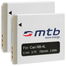 2 Akkus NB-4L für Canon IXUS 30, 40, 50, 55, 60, 65, 70, 75, 80 IS, 100 IS