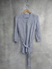 MARKS AND SPENCER BLOUSE 12. M AND S LINEN TOP, BLUE FITTED WITH 3/4 SLEEVE