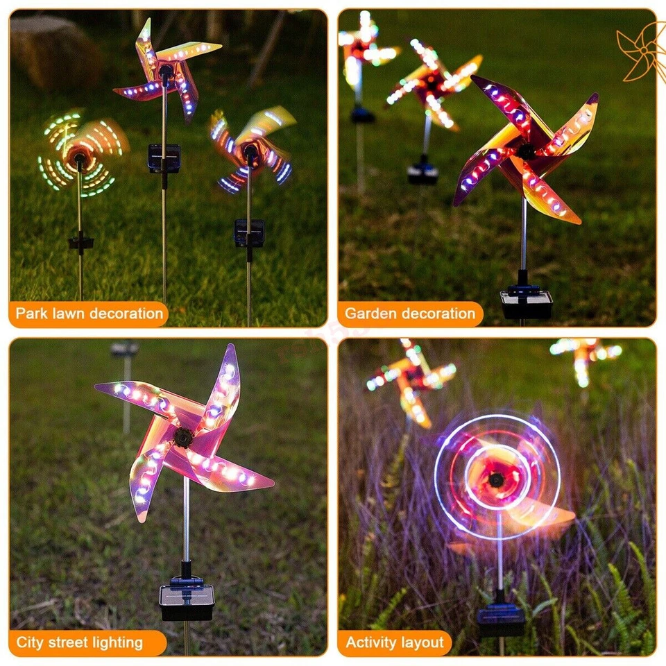 Solar Windmill Wind Light Spinner LED Colorful Lawn Yard Garden Deco Xmas Lamp