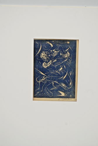 "Poseidon" Letterio Calapai, signed in pencil 3.75"x5" relief print, mat 10"x12" - Picture 2 of 4