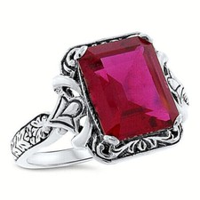 ANTIQUE STYLE 925 SOLID STERLING SILVER 4.5 CARAT LAB-CREATED RUBY RING   480z