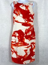 Calvin Klein Dress Women's 10 White Red Sheath Scuba Stretch Sleeveless EUC