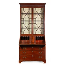 English George III Mahogany Secretary Desk with Bookcase circa 1780