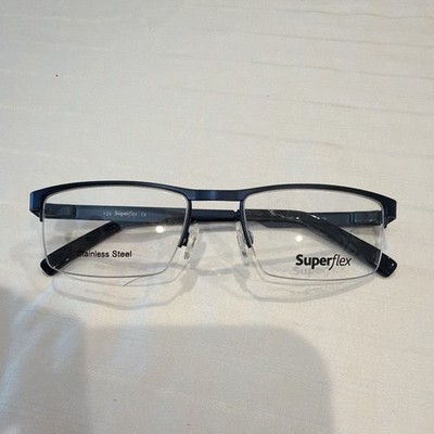 Superflex SF-496 C.2 Blue Stainless Steel Half Rim Eyeglasses 51-18-135
